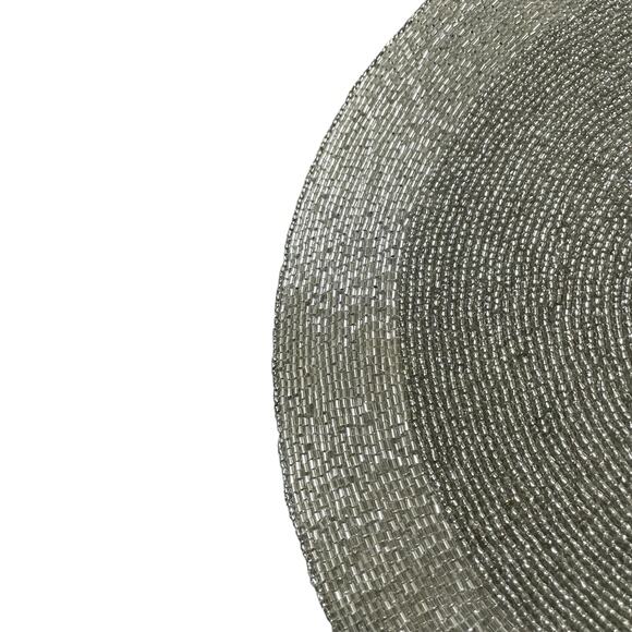 TIRAMISU Hand Beaded Placemat 15in Metallic SILVER Holiday Glam Decor New - Picture 12 of 14